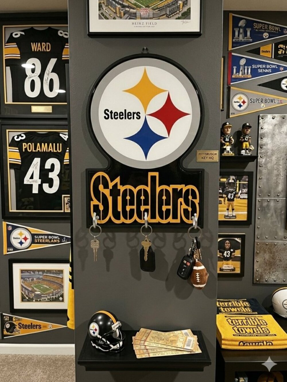 Handmade Pittsburgh Steelers Wall Hook Rack Key Holder Sign